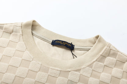 T-Shirt aus Baumwolle mit Schachbrettmuster und erhöhtem Fleece