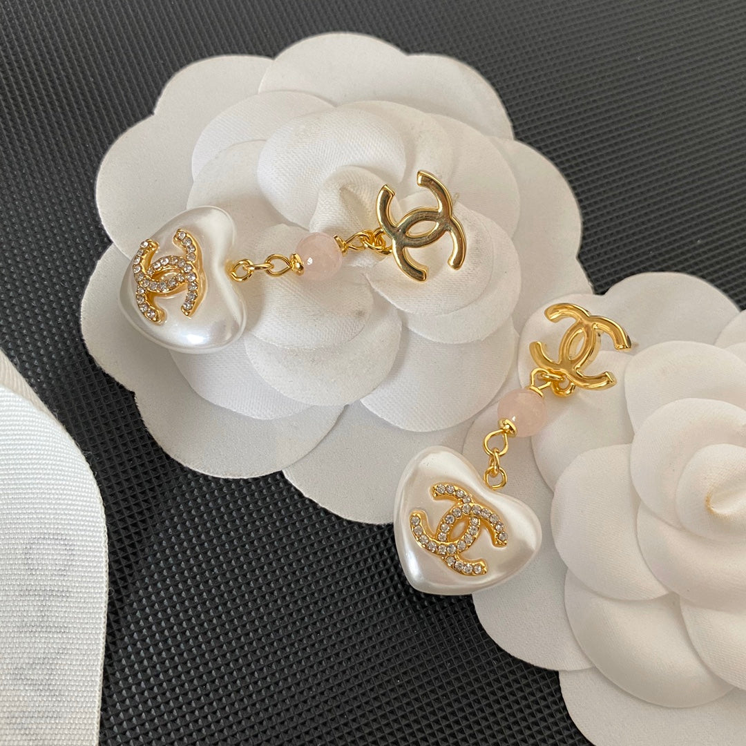 Premium Glasohrringe Herz Perle