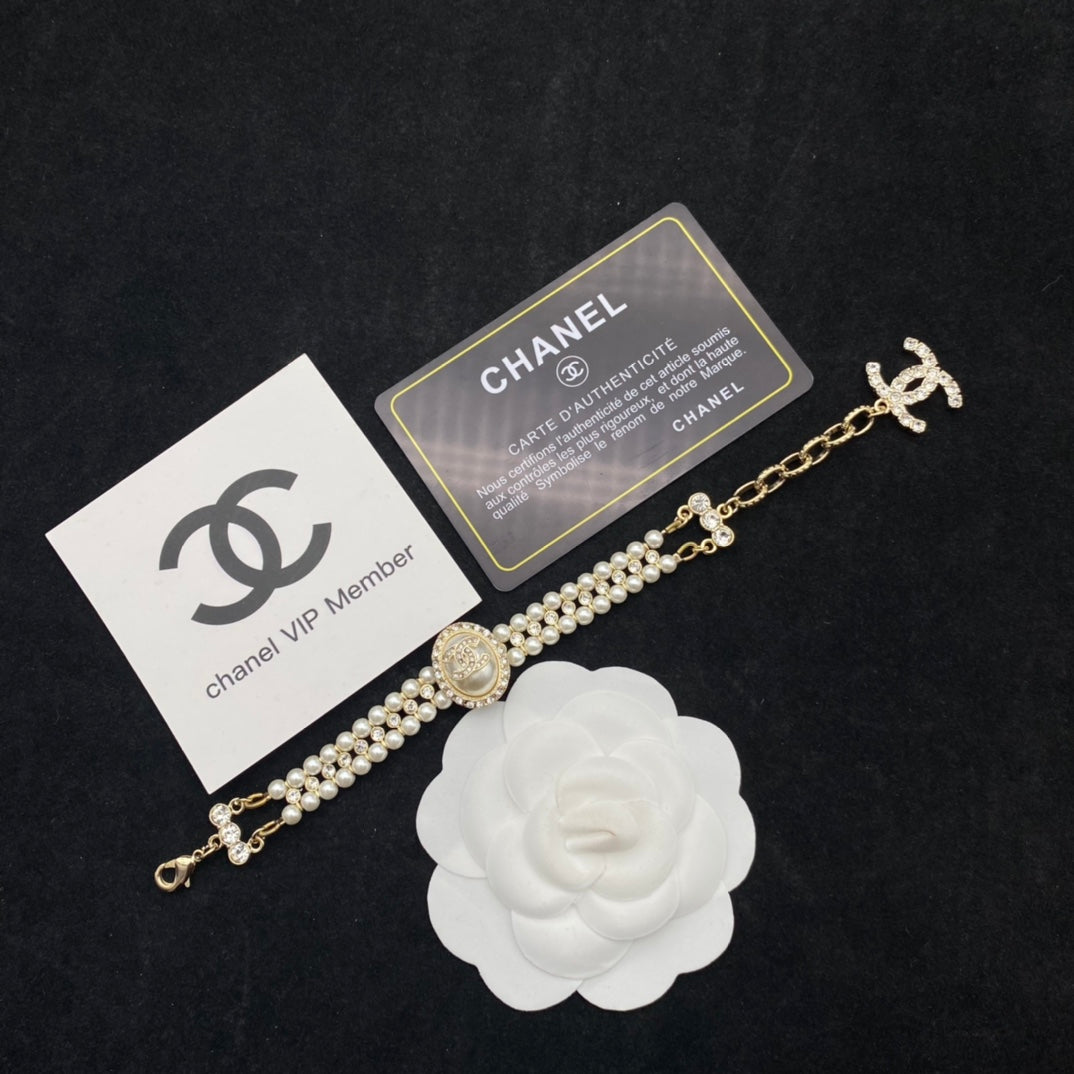 Zweireihiges Perlen-Diamant-Armband