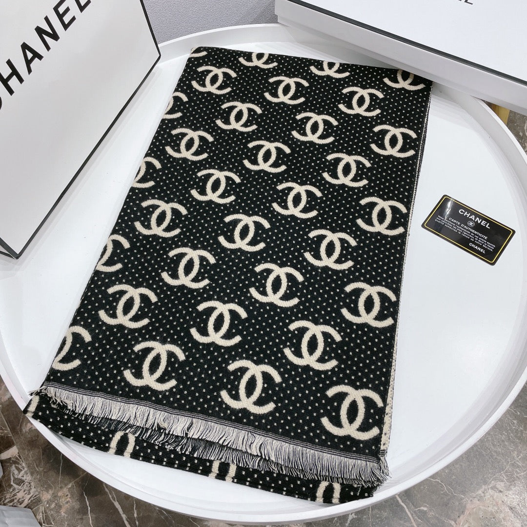 Temperament Logo Jacquard Schal mit kleiner fransiger Kante