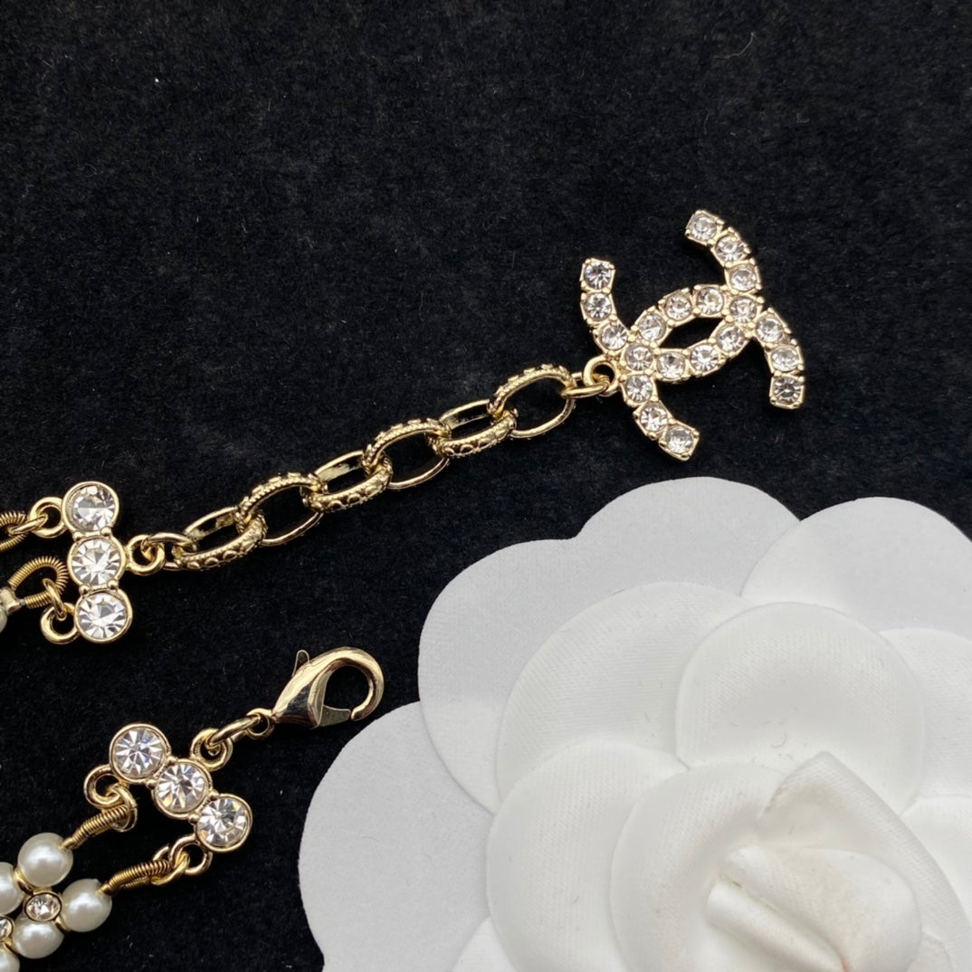 Zweireihiges Perlen-Diamant-Armband