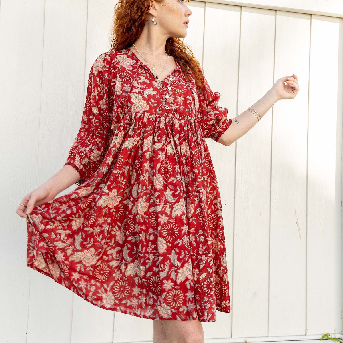 Hawa Kurzarmkleid in Rouge Indian Rose