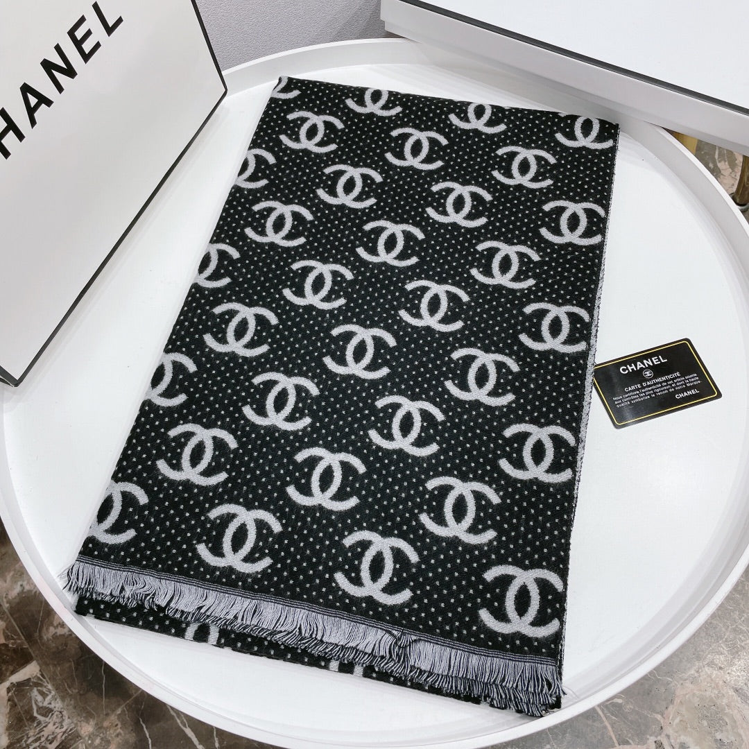 Temperament Logo Jacquard Schal mit kleiner fransiger Kante