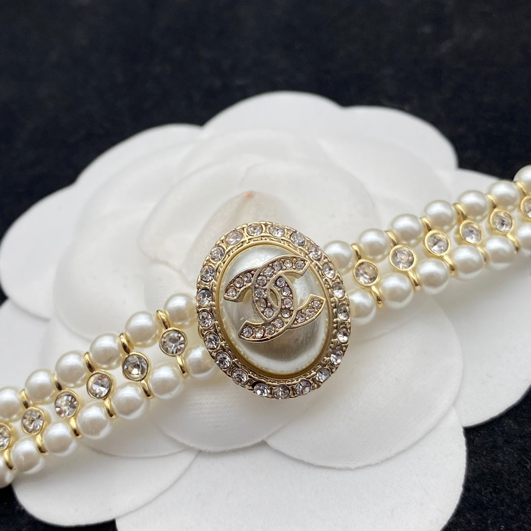 Zweireihiges Perlen-Diamant-Armband