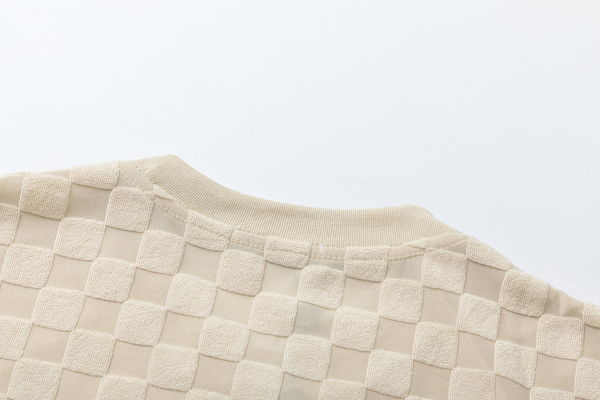 T-Shirt aus Baumwolle mit Schachbrettmuster und erhöhtem Fleece