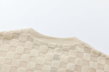 T-Shirt aus Baumwolle mit Schachbrettmuster und erhöhtem Fleece