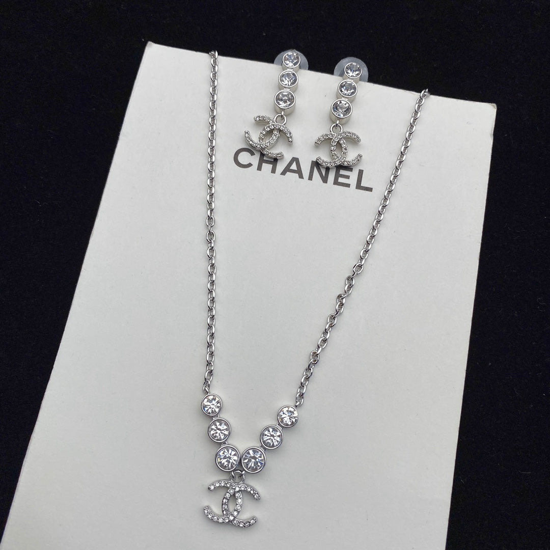 Kristall-Diamant-Ohrringe-Halsketten-Set