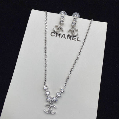 Kristall-Diamant-Ohrringe-Halsketten-Set