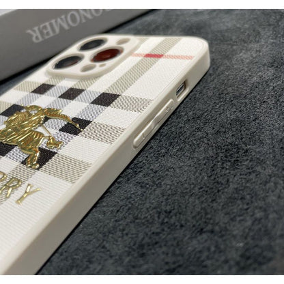 Metal Label Plaid Leather Case