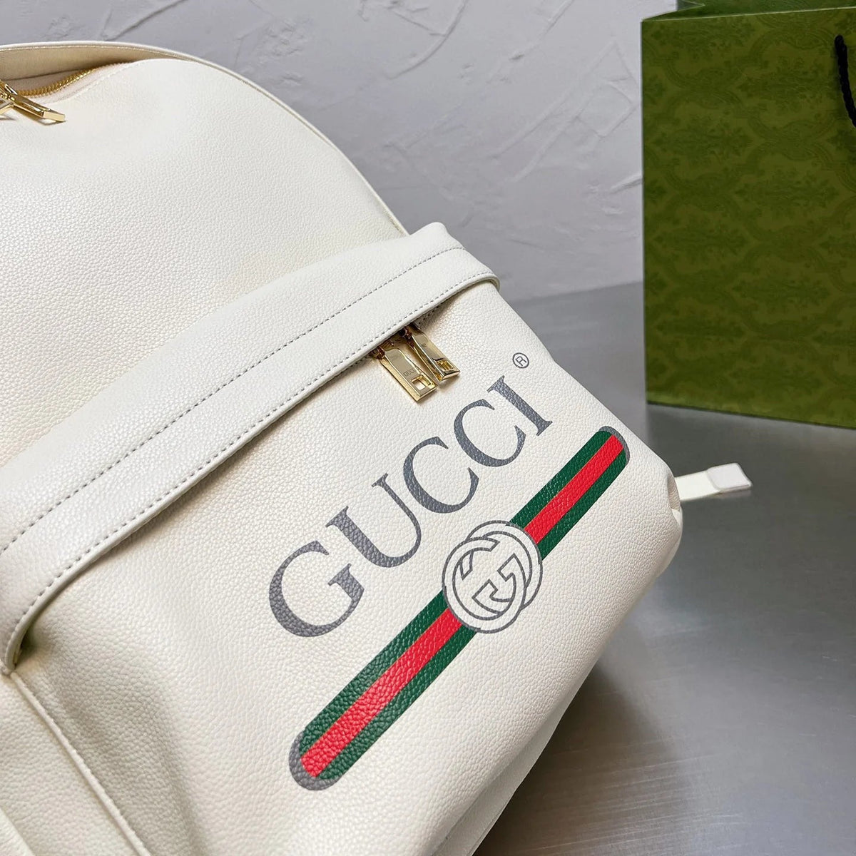 Leather Printed Backpack