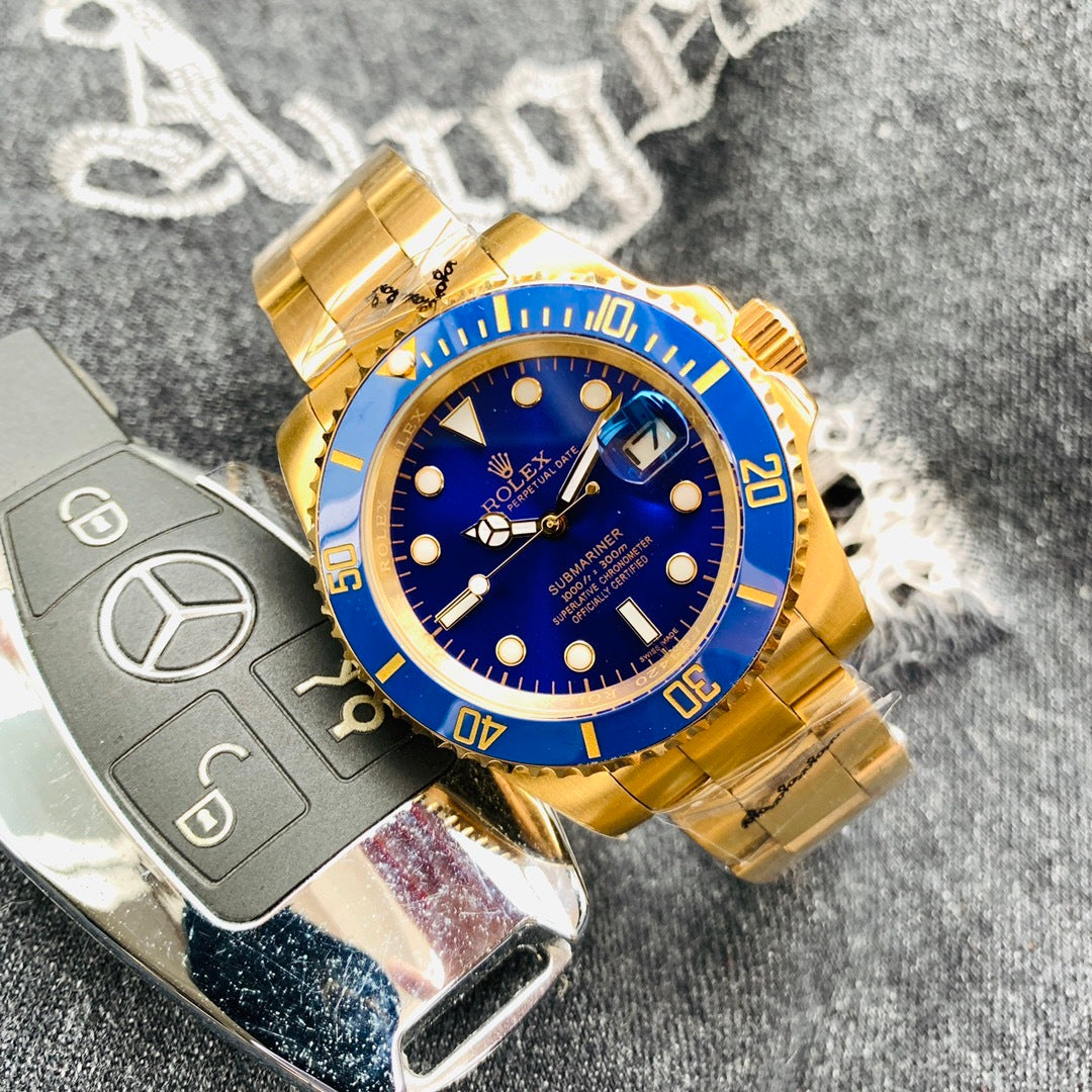 Men’s Premium Gold-Tone Stainless Steel Automatic Dive Watch – Signature Black Dial, Classic Sport Luxury Style