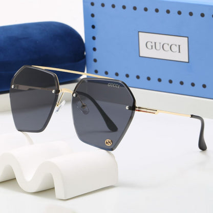 Luxury Rimless Hexagonal Double Bridge Sunglasses