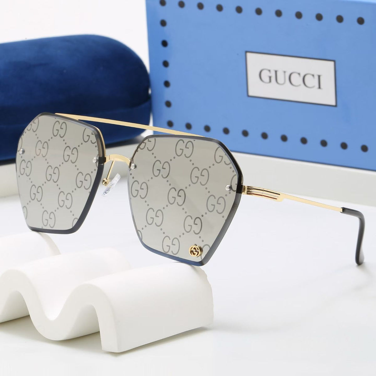 Luxury Rimless Hexagonal Double Bridge Sunglasses