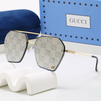 Luxury Rimless Hexagonal Double Bridge Sunglasses