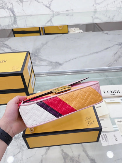 Colorblock 3D Letter Chain Baguette Bag
