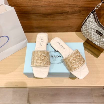 Letter Embroidery Flat Slippers