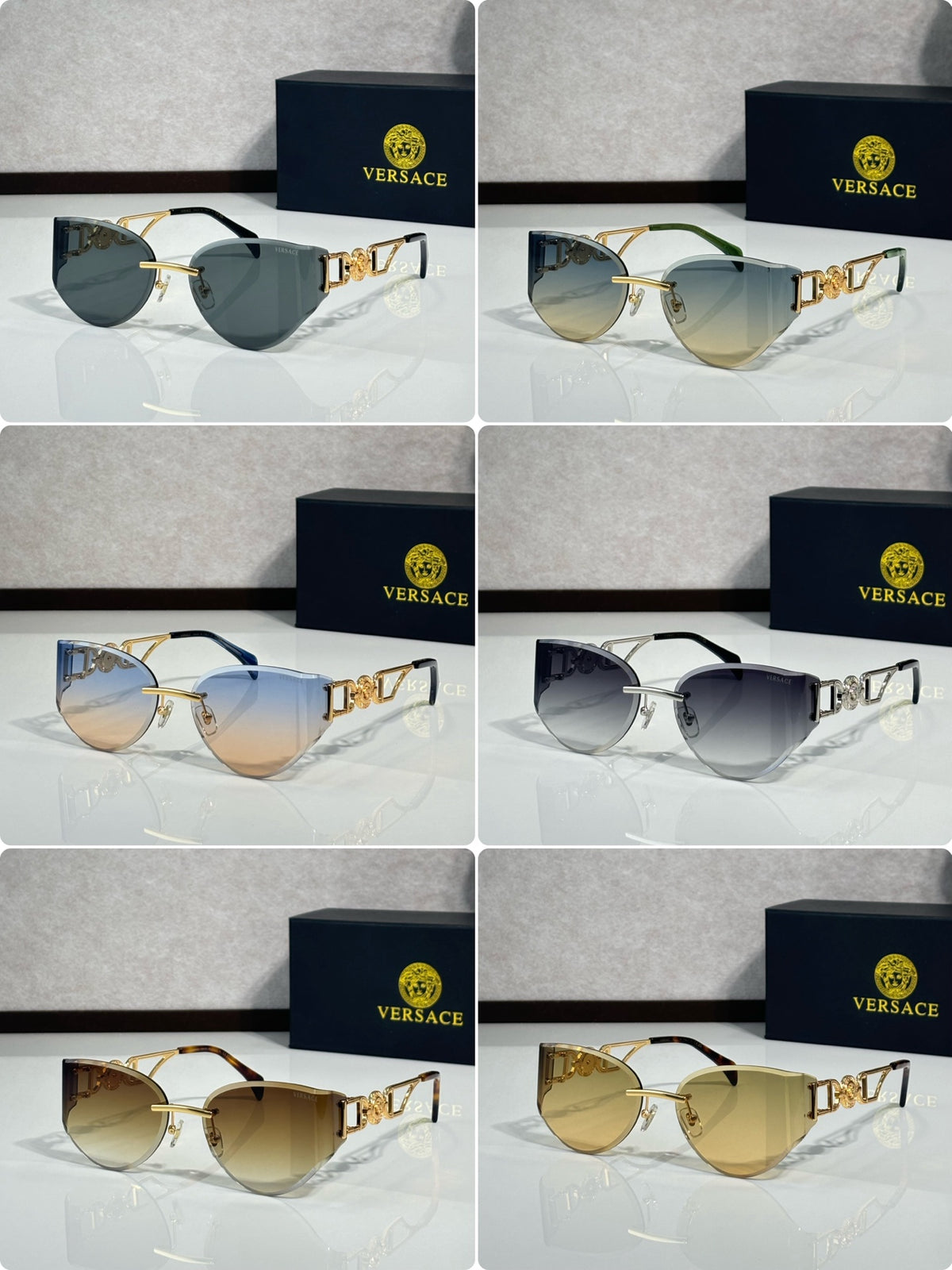 Rimless Geometric Sunglasses 6 Style Options Crystal Embellished Temple Design Classic Fashion Luxury Look - VE6829