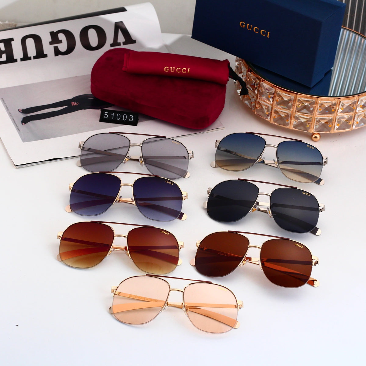 7 Color Classic Double Bridge Aviator Sunglasses - 51003