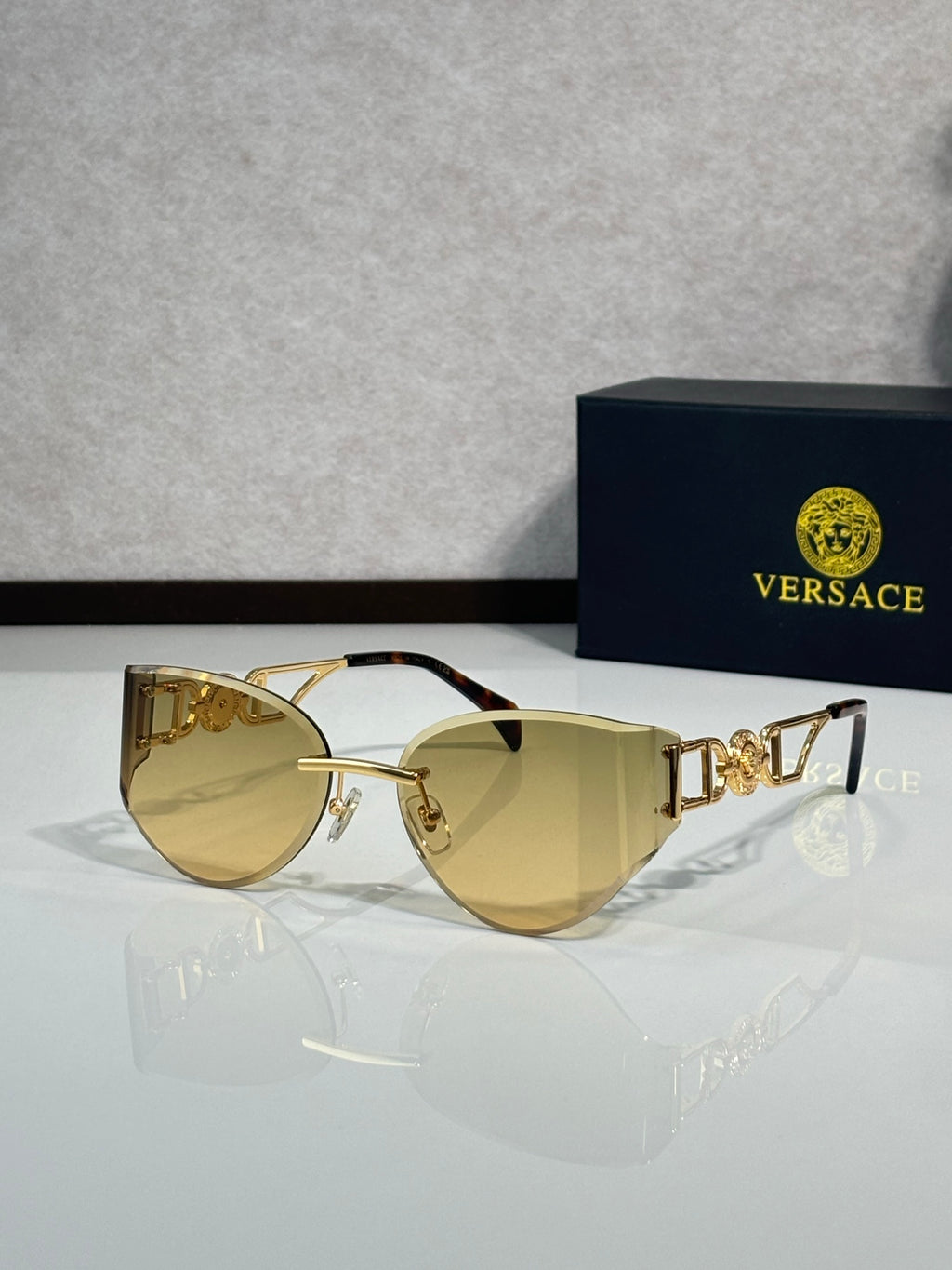 Rimless Geometric Sunglasses 6 Style Options Crystal Embellished Temple Design Classic Fashion Luxury Look - VE6829