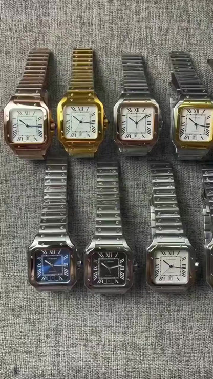 Steel Mechanical Watch 18 Style Options Classic Square Roman Numeral Design Luxury Look