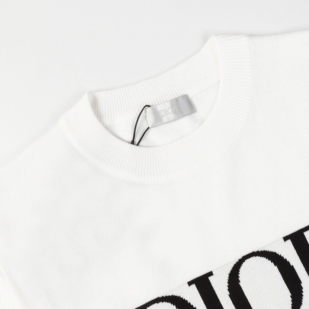 0528 Jacquard klassisches Woll-T-Shirt mit kurzen Ärmeln und Schriftzug