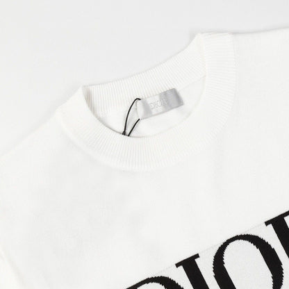 0528 Jacquard klassisches Woll-T-Shirt mit kurzen Ärmeln und Schriftzug