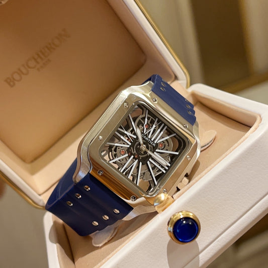 Premium Stainless Steel Skeleton Mechanical Watch 6 Style Options Asymmetric Design Luxury Look