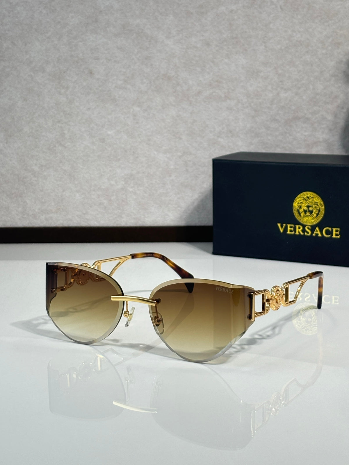 Rimless Geometric Sunglasses 6 Style Options Crystal Embellished Temple Design Classic Fashion Luxury Look - VE6829