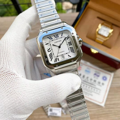 Steel Mechanical Watch 18 Style Options Classic Square Roman Numeral Design Luxury Look