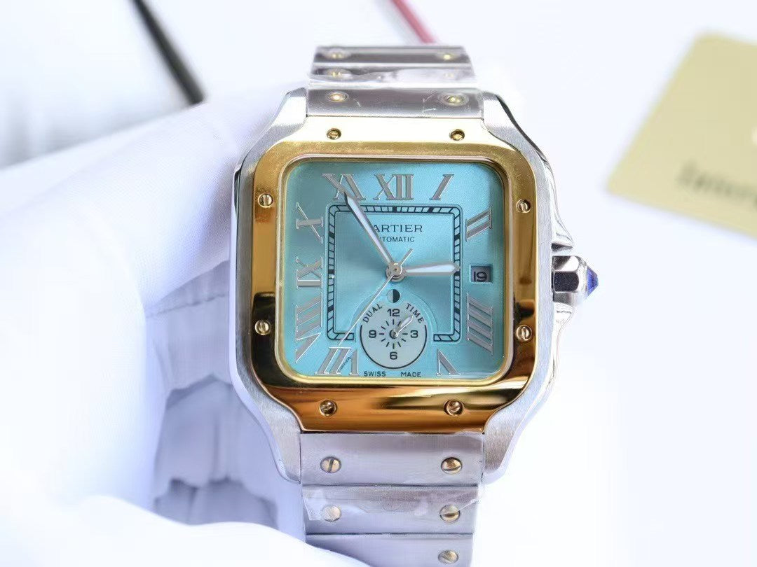 Premium Stainless Steel Mechanical Watch 4 Style Options Classic Square Dual Time Design Luxury Look