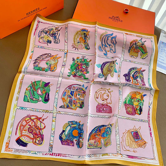 16 Horses Prismatic Square 50CM Seidentuch