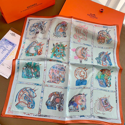 16 Horses Prismatic Square 50CM Seidentuch