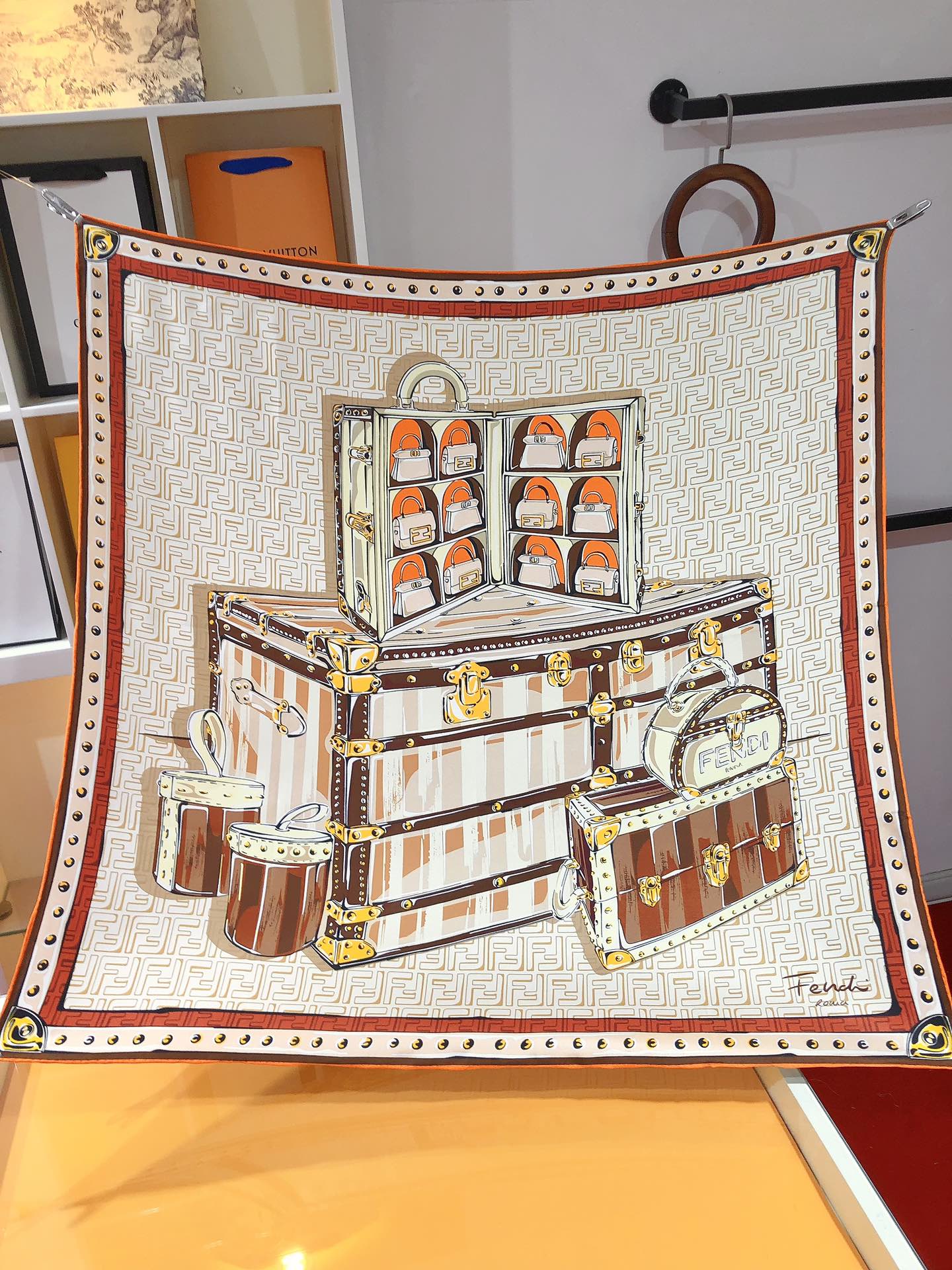 Vintage Handtasche Grafikdruck Seidenschal