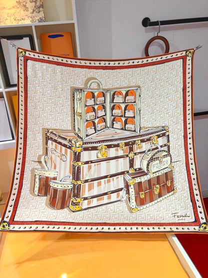 Vintage Handtasche Grafikdruck Seidenschal