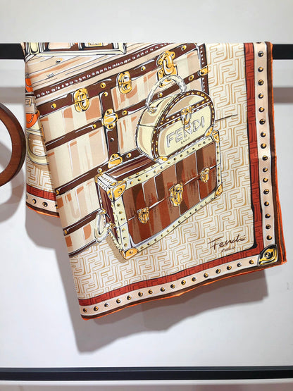 Vintage Handtasche Grafikdruck Seidenschal