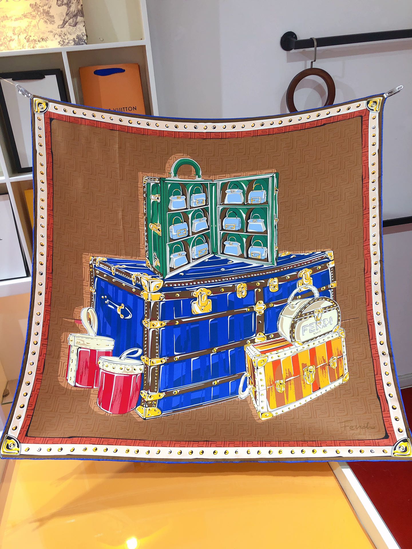 Vintage Handtasche Grafikdruck Seidenschal