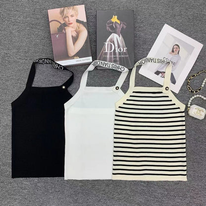 Gestreiftes Neckholder-Tanktop mit Rückenausschnitt