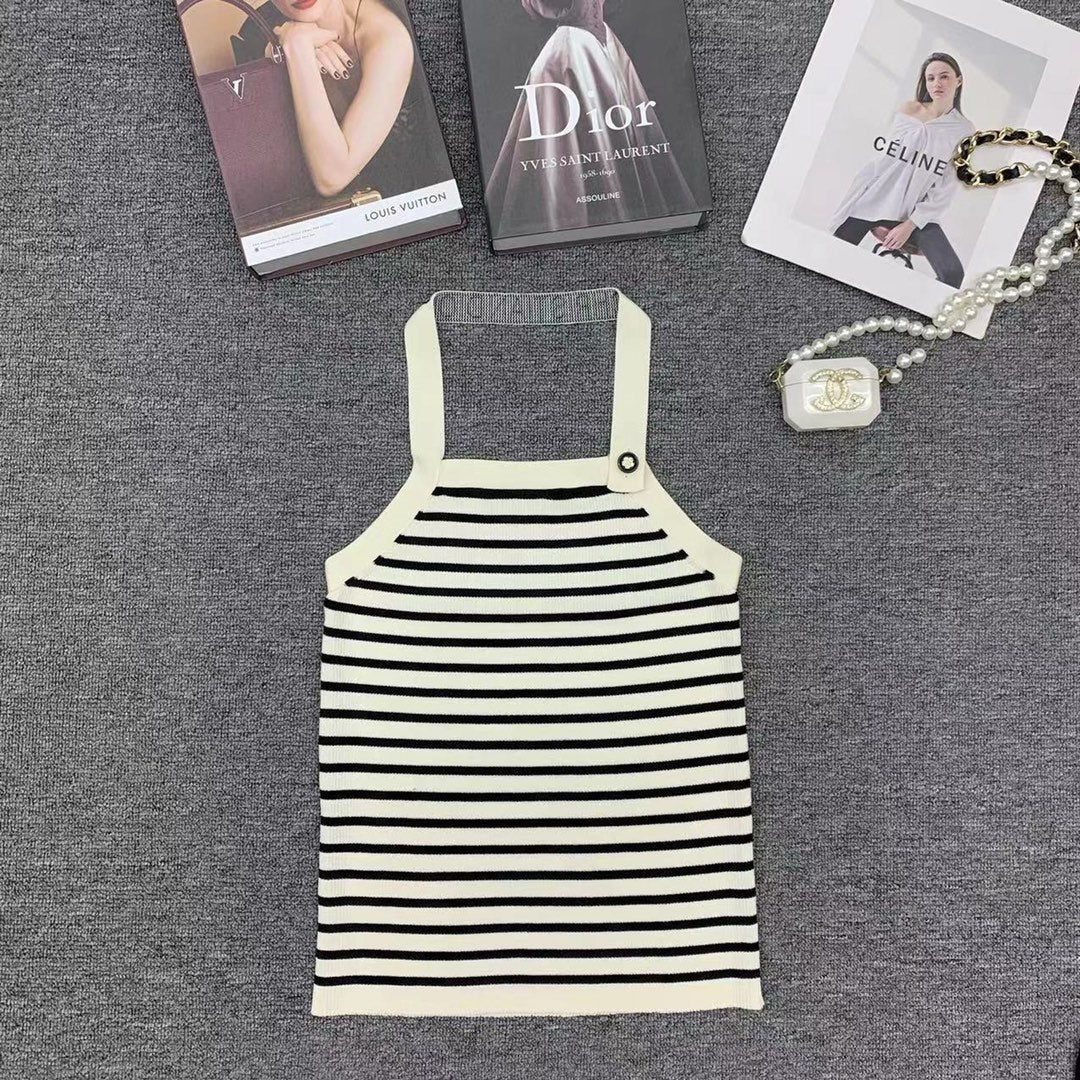 Gestreiftes Neckholder-Tanktop mit Rückenausschnitt