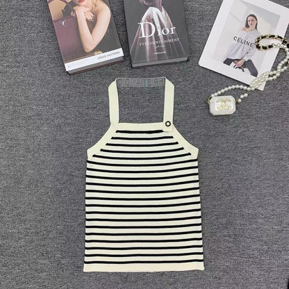 Gestreiftes Neckholder-Tanktop mit Rückenausschnitt