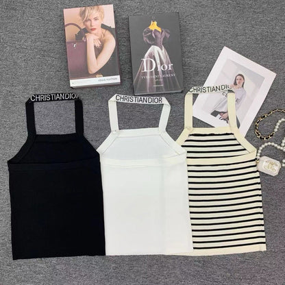 Gestreiftes Neckholder-Tanktop mit Rückenausschnitt