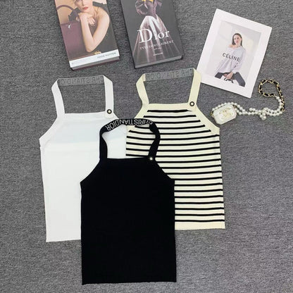 Gestreiftes Neckholder-Tanktop mit Rückenausschnitt