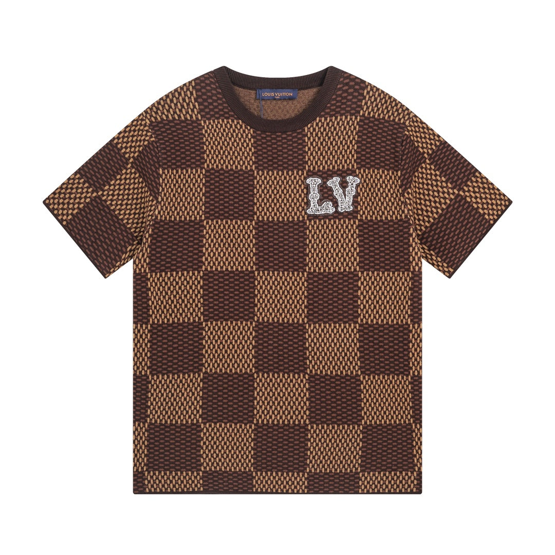 Klassisches Schachbrettmuster-Strick-T-Shirt