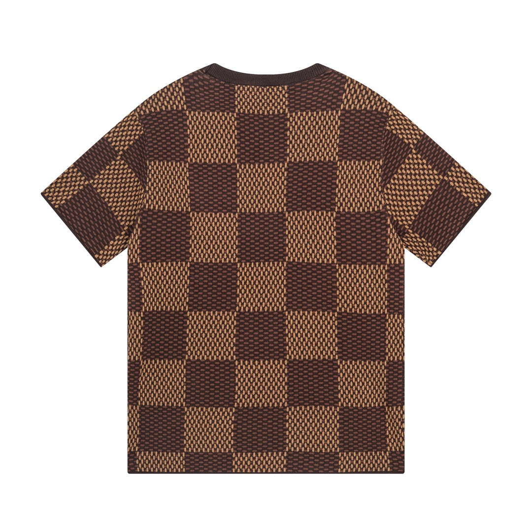 Klassisches Schachbrettmuster-Strick-T-Shirt