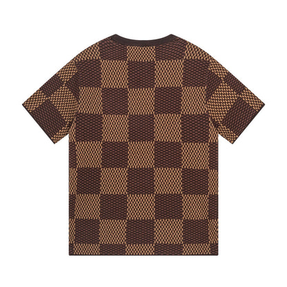 Klassisches Schachbrettmuster-Strick-T-Shirt
