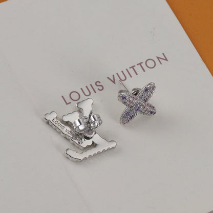Lila Strass-Logo-Ohrringe