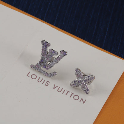 Lila Strass-Logo-Ohrringe