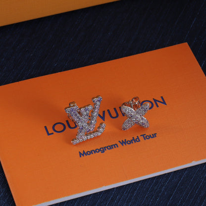 Lila Strass-Logo-Ohrringe