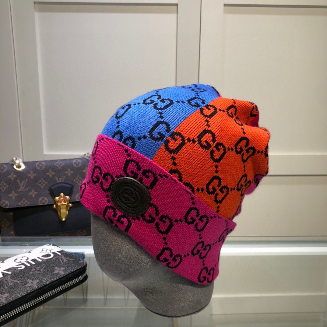 Unisex Patchwork-Farbnaht-Beanie-Mütze