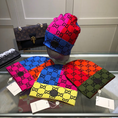 Unisex Patchwork-Farbnaht-Beanie-Mütze