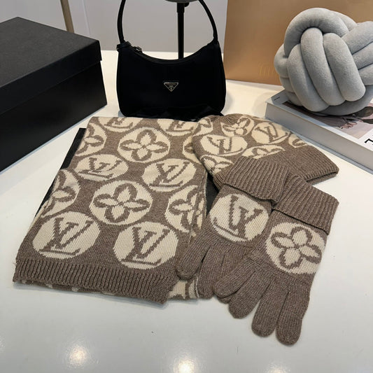 Vintage Blumen Hut Schal Handschuhe Set